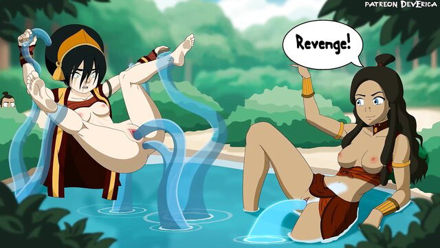 Katara's Revenge: Avatar hentai with Asami bound by tentacles in jungle pool
