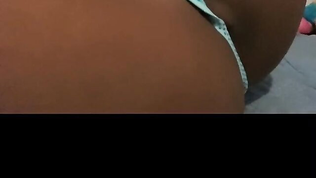 Closeup of small black girl's juicy ass in green thong, cum compilation tease