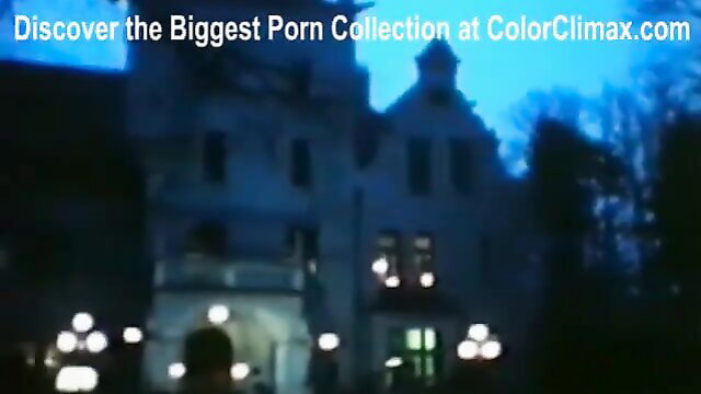 Misty night view of lit-up mansion exterior, super-hot spying tease