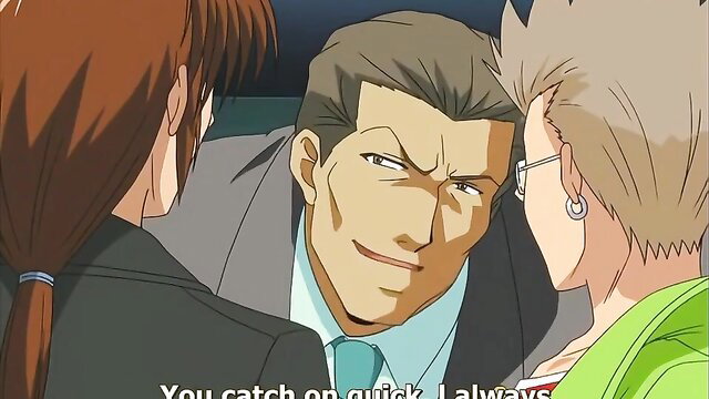 Ryoujoku no Rensa Ep.2 JAV hentai threesome with suited men and women