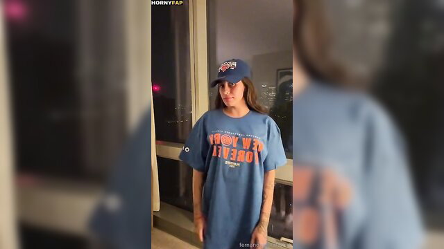 Fernanda Mota Farhat in NYC tee and cap, teasing nude leak preview