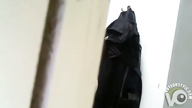 Blonde nerd's sweetest boobs hanging black coat hook closeup