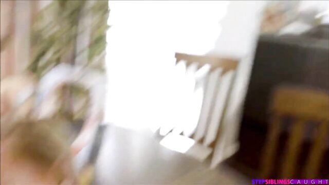 Step-sister caught fucking brother in living room cumshot