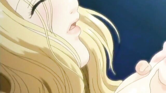 Blonde anime girl with huge tits and glossy lips in JAV closeup