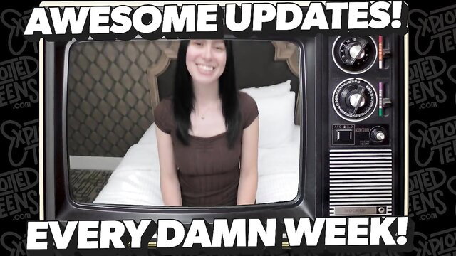 Skinny black-haired teen smiling in POV bedroom casting on Exploded Teens