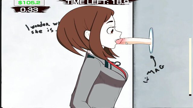 Mina Ashido glory hole blowjob hentai from My Hero Academia