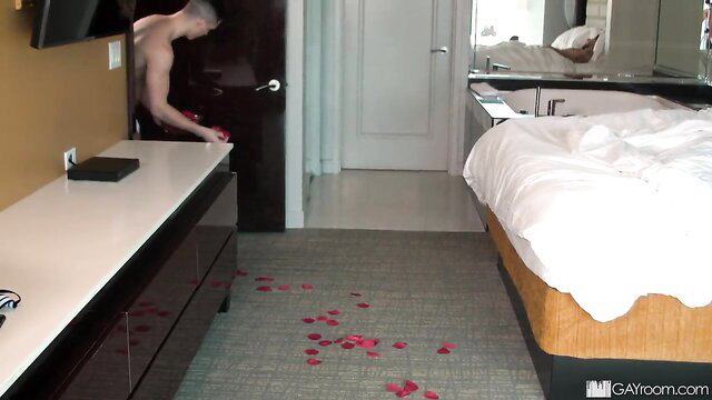 Naked uncut Euro boyfriend surprised at Love Trans Sex hotel room