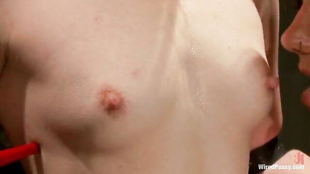 Cute newbie man tormented by two hot mistresses in electric play