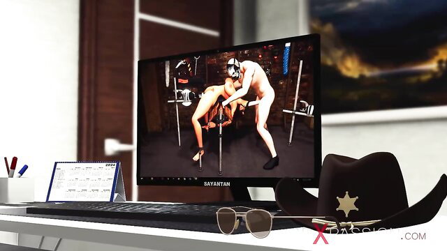 3DXPassion tough hoochie BDSM trailer with nude couple in bondage sex