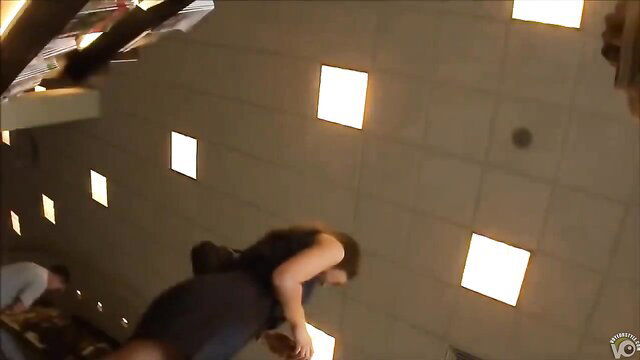 Shopaholic in tight dress lifts hem flashing red panties POV