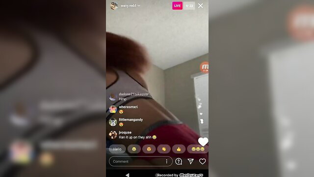 Huge ass ebony babe twerking live on IG in thong, best wavy redd show
