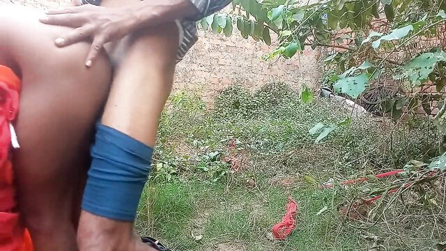 Stepbrother gropes stepsister's ass in outdoor forest hardcore sex