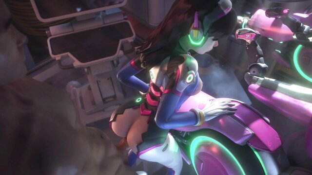 D.Va hentai dream riding glowing bike, sexy ass up pose