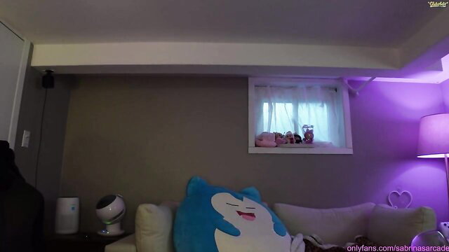 SabrinaSarcade in cute bedroom with Snorlax plush, hot Asian cam girl