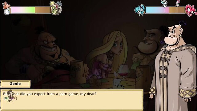 Hentai genie teases threesome with hairy anime princesses