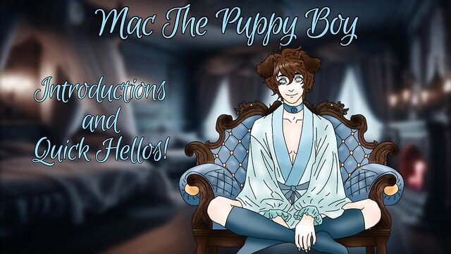 Mac the Puppy Boy in sheer kimono, seductive ASMR intro pose