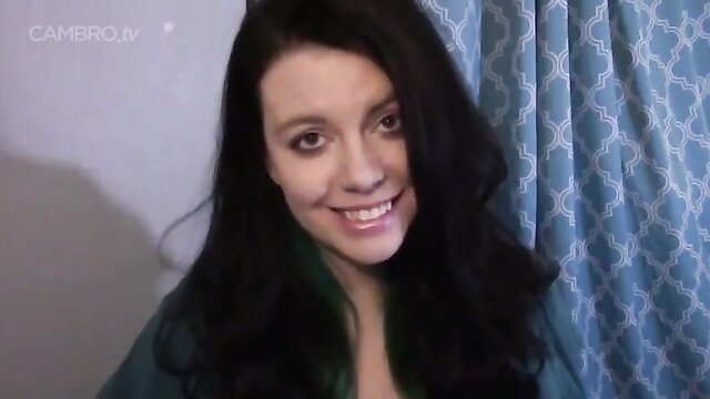 Lovely Lilith smiles with huge tits in tight top, black green hair