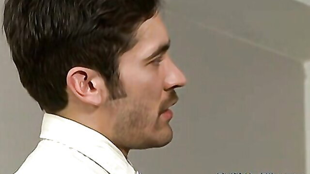 Handsome man in white shirt at trans fuck party