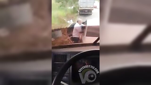 Amateur POV car sex with hooker bending over hood in rain