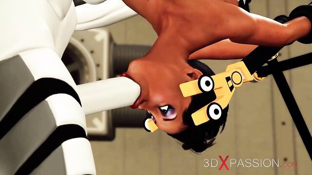 3DXPassion animated girl deepthroats massive cock in bondage harness