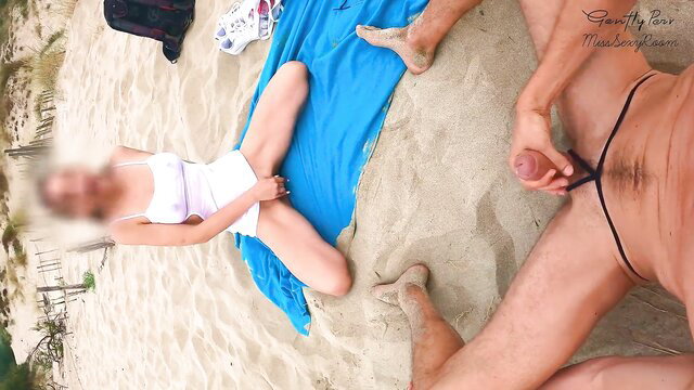 GentlyPerv meets MissSexyRoom at beach, thong bulge POV tease