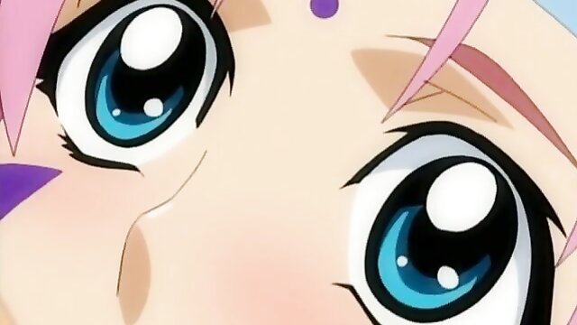 Closeup of pink-haired anime girl's big sparkling blue eyes in Viper GTS 2