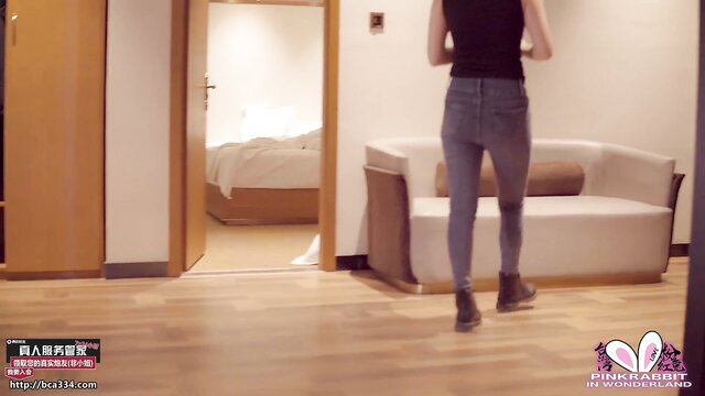 Taiwan Pink Rabbit lonely wife in tight jeans teases in hotel living room