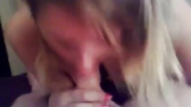 Blonde babe with smeared makeup sucking small cock, cum in mouth