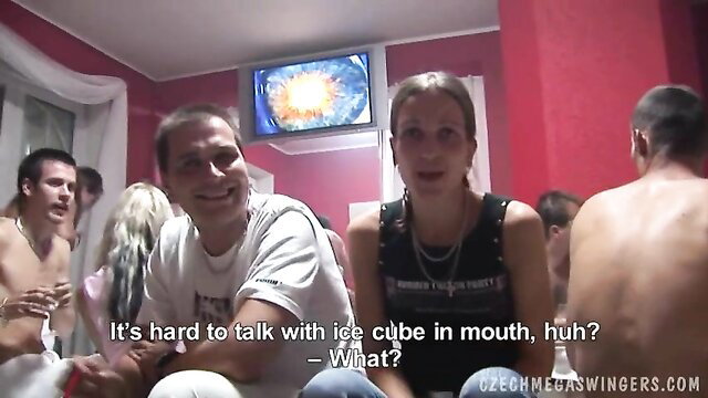 Czech amateur swingers party with ice cube blowjob fun