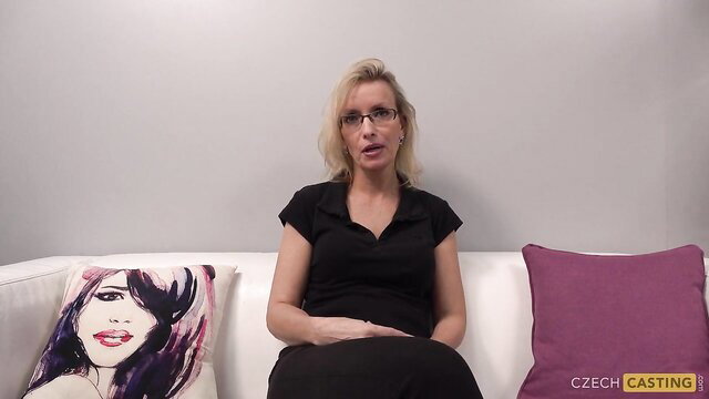 Blonde MILF in black top at adult casting interview