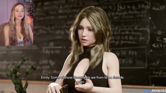 Bebahan in sexy black dress with cleavage, Emily talks on cam