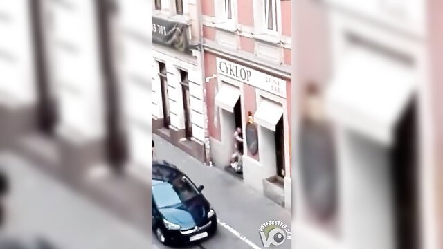 French prostitute fucked publicly by client outside brothel