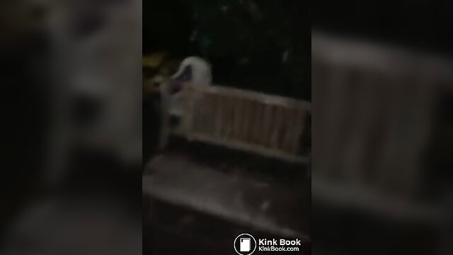 Blurry white woman kneels by porta potty in extreme scat filth feed