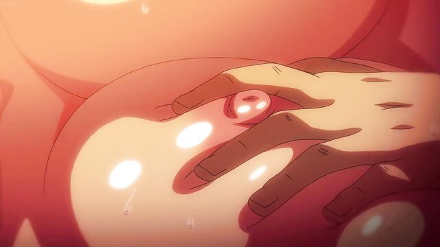 Anime hentai girl with massive tits groped by hand, paizuri tease