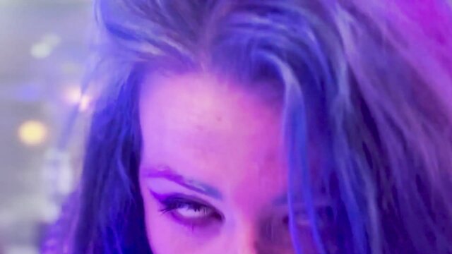 Purple-haired Latina bombshell with huge ass closeup gaze