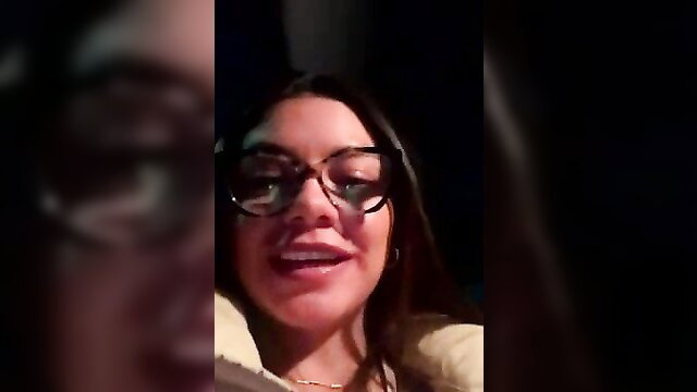 Hairy young Alicee16 smiling in glasses on strip stream