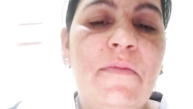 Closeup of mature Indian MILF friend's mom on Omegle webcam