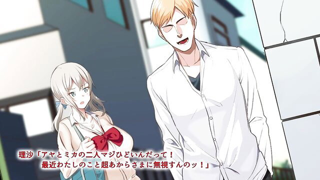 Blonde guy gropes huge tits of silver-haired schoolgirl in uniform