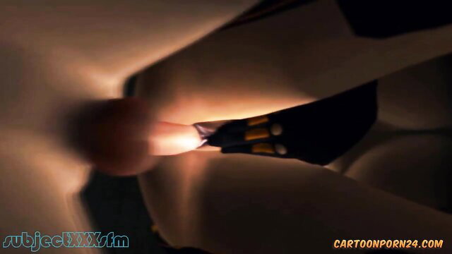 Miranda Lawson closeup pussy penetration in tight black suit