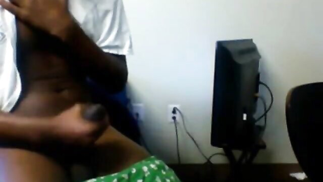 Black amateur twunk stroking thick cock in first video