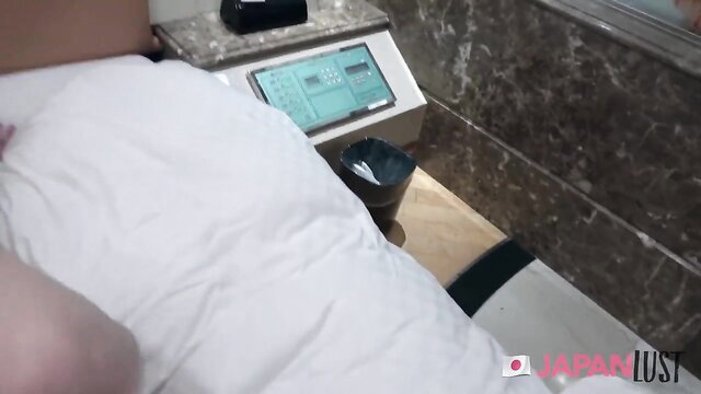 Japanese amateur teen wet pussy closeup on bed with POV sex tease