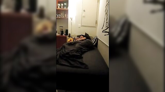 Korean stunner hotwife sleeping nude on bed, hidden cam spy view