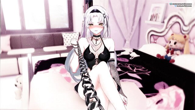 Goth anime girl in lingerie sits on bed, Vtuber hentai RP roommate fantasy
