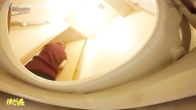 Spy cam view of office lady squatting to pee in toilet, upskirt