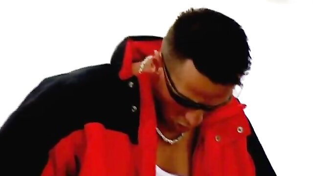 Mixed-race guy in red jacket adjusting shades, winter fuck thumbnail