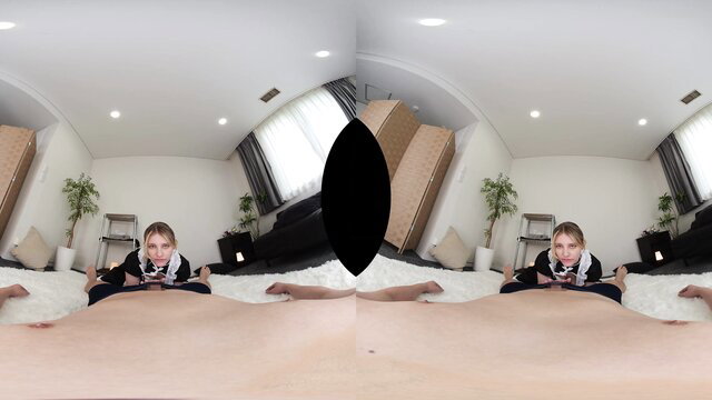 VR POV blonde teen spreading pussy wide on bed closeup