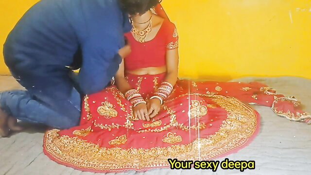 Yoursexydeepa Indian bride in red lehenga first night suhagrat tease