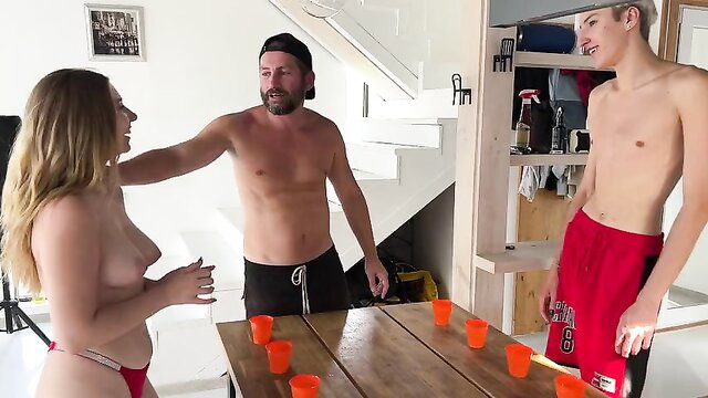 San_dros topless blonde with stepdad & stepsister in naughty game