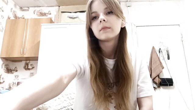 Janellafitzgerlad shy 18yo teen in white tee, big boobs kitchen selfie