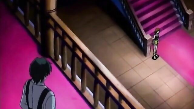 Gagged hentai maid with dildo up ass on stairs in Kawarazaki Household 2 ep1